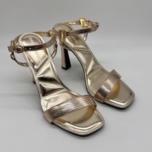 Karl Lagerfeld Paris Cybil Gold Strappy Heels Sandals Women’s Size 9.5 New
